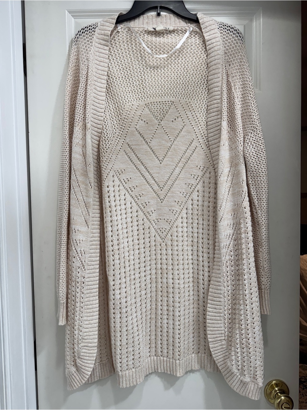 Roxy Cream Open-Weave Knit Cardigan; boho festival cottagecore minimalist beachy
